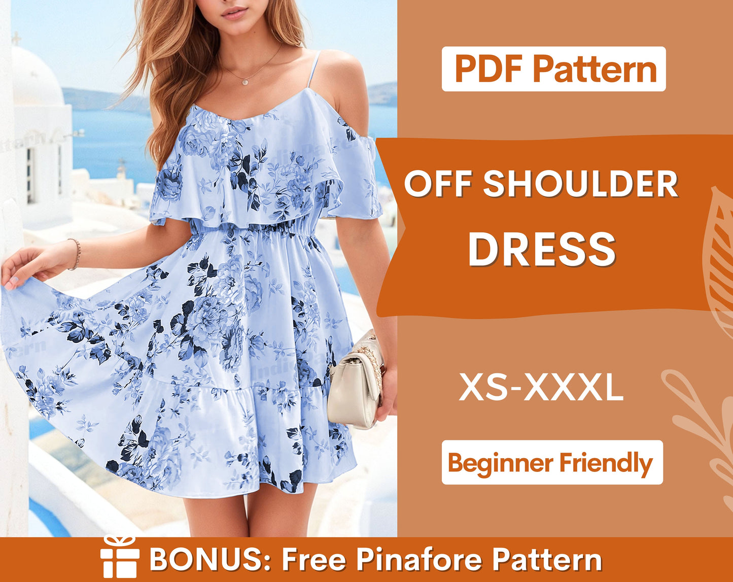 Dress Pattern | XS-XXXL | Women Sewing Pattern | Summer Dress Pattern | Off Shoulder Dress | Backless Dress PDF Pattern | Sleeveless Dress