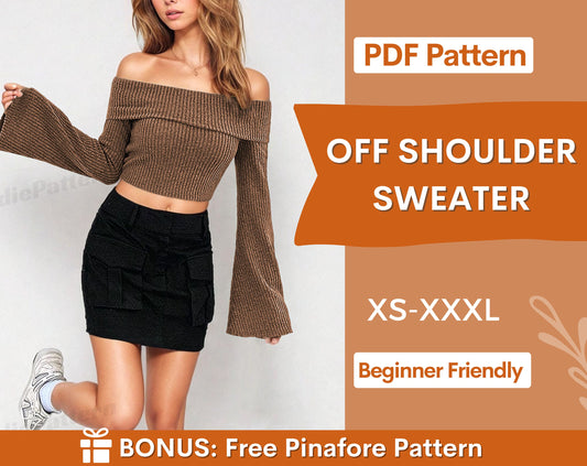 Off Shoulder Sweater Sewing Pattern | Sweater Pattern | Womens Top Pattern | Sewing Patterns | Women Patterns | Off Shoulder Top Pattern