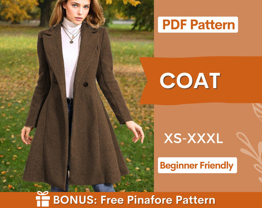 Coat Pattern | Winter Coat Sewing Pattern | Long Coat PDF Pattern | Winter Jacket Sewing Pattern PDF | Women Sewing Pattern