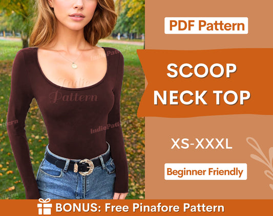 Scoop Neck Top Sewing Pattern | Long Sleeve Top Pattern | Womens top | Sewing Patterns | Women Patterns | Fitted Top Pattern