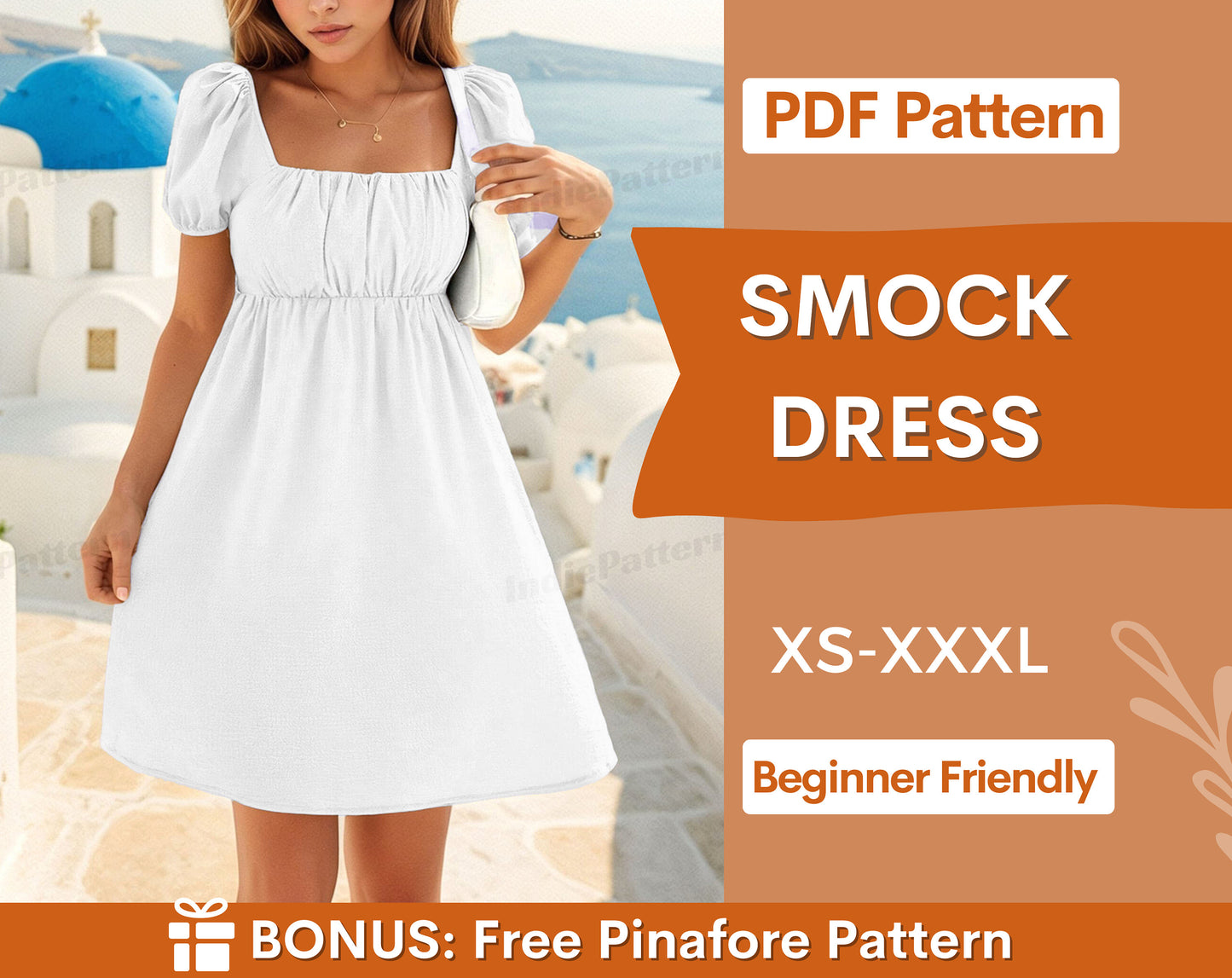 Smock Dress Sewing Pattern for Women PDF | XS-XXXL | Babydoll Dress Pattern | Women Sewing Pattern | Digital Sewing Pattern, Short Dress pdf