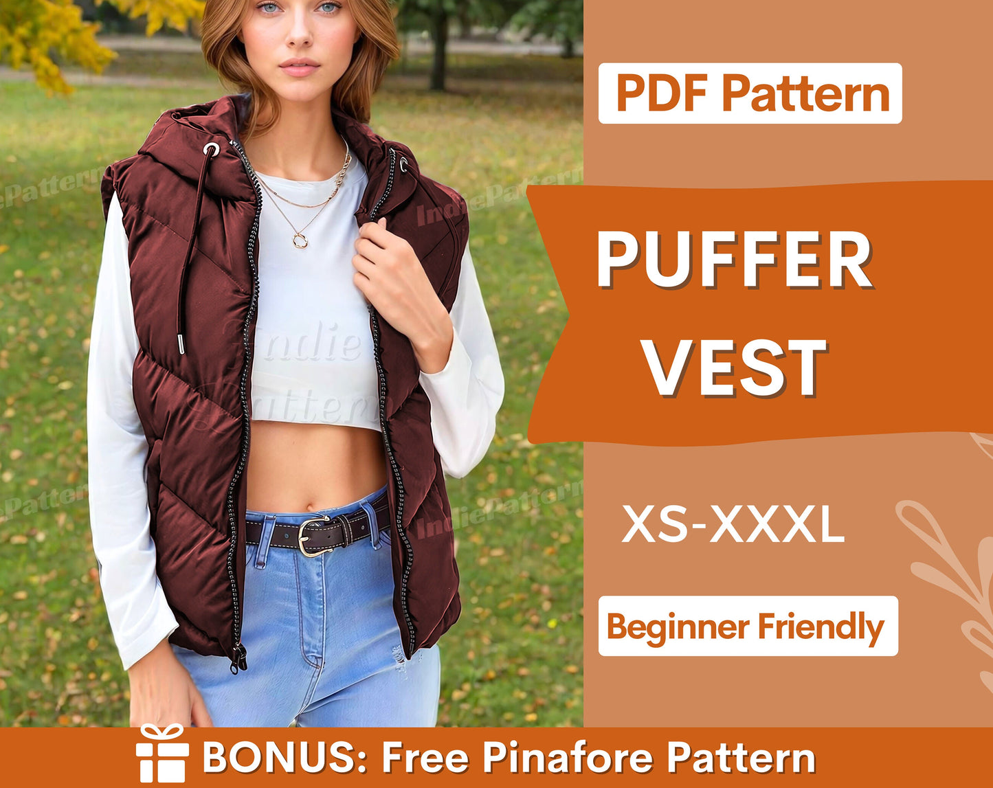 Puffer Vest Pattern | Hoodie Puffer Vest | Hooded Vest | Women Sewing Pattern | Jacket Pattern | Vest Pattern | Sewing Patterns