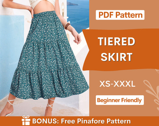 Tiered Skirt Sewing Pattern for Women PDF | Skirt PDF Sewing Pattern | Long Skirt Pattern | Beginner Sewing Pattern | Women Sewing Pattern