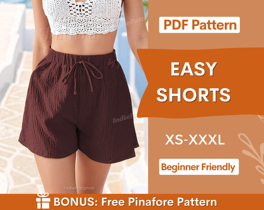 Easy Shorts Pattern | Women Shorts Pattern | Beginner Shorts Pattern | Elastic Waistband Shorts | High Waist Wide Leg Shorts Sewing Patterns