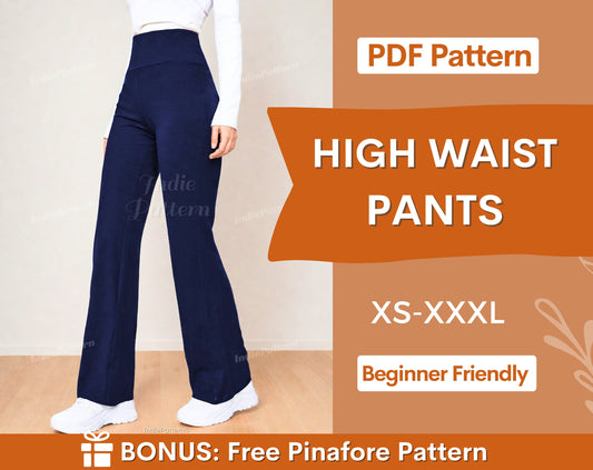 High Waist Pants Sewing Pattern | Yoga Pants Pattern | XS-XXXL |  Flare pants pattern | Pants Sewing pattern | Sewing Patterns for women