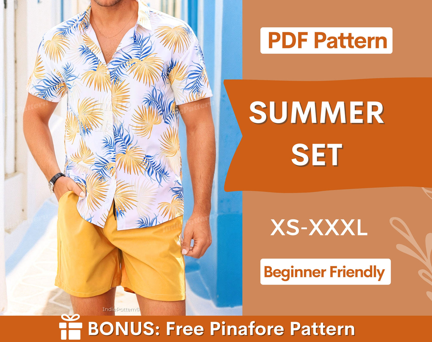 Men Shirt Sewing Pattern, S-XXXL, Men Short's Pattern, Men Swimwear Pattern, Sewing Patterns for Men PDF, Tropical shirt sewing pattern