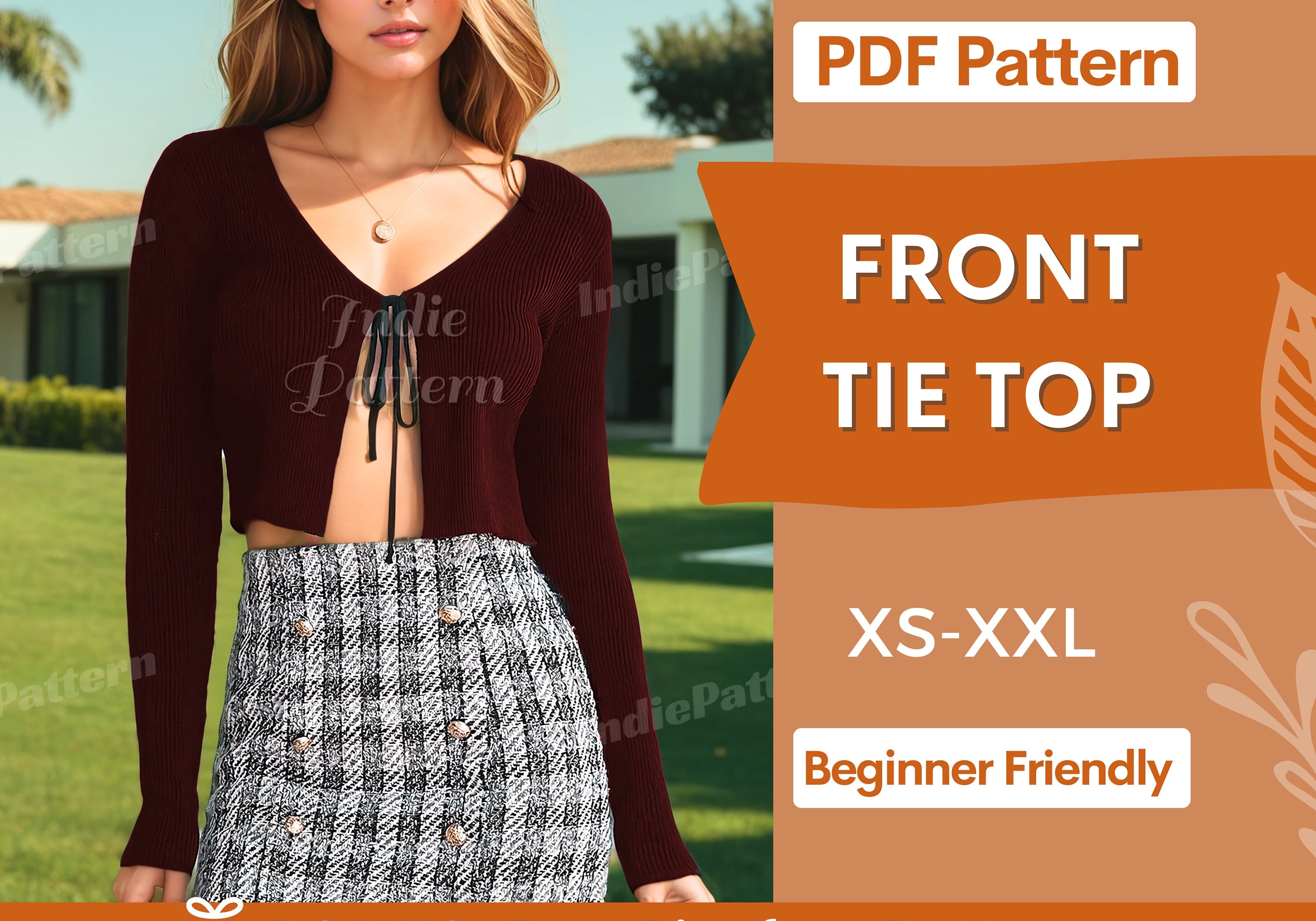 Front tie top at indie pattern In USA