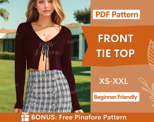 Front Tie Top Pattern | XS - XXL | Top Sewing Pattern | Women Top Pattern | Long Sleeve Top Pattern | Sewing pattern PDF | Tie Top