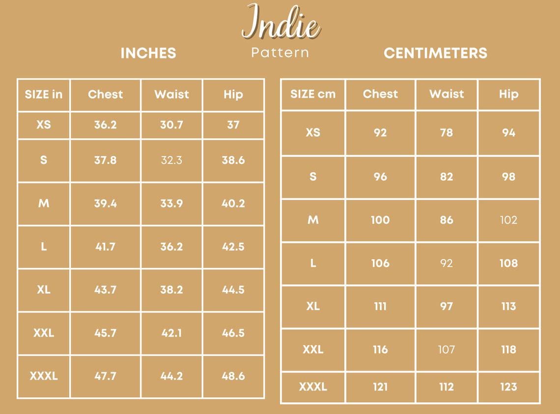 Size Chart at Indie Pattern in USA
