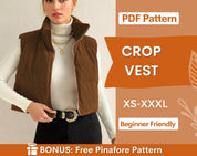 Puffer Vest Pattern | Crop Puffer Vest | Coat Pattern | Sewing Pattern Puffer Vest | Coat Sewing Pattern, Vest Jacket Coat Pattern Women