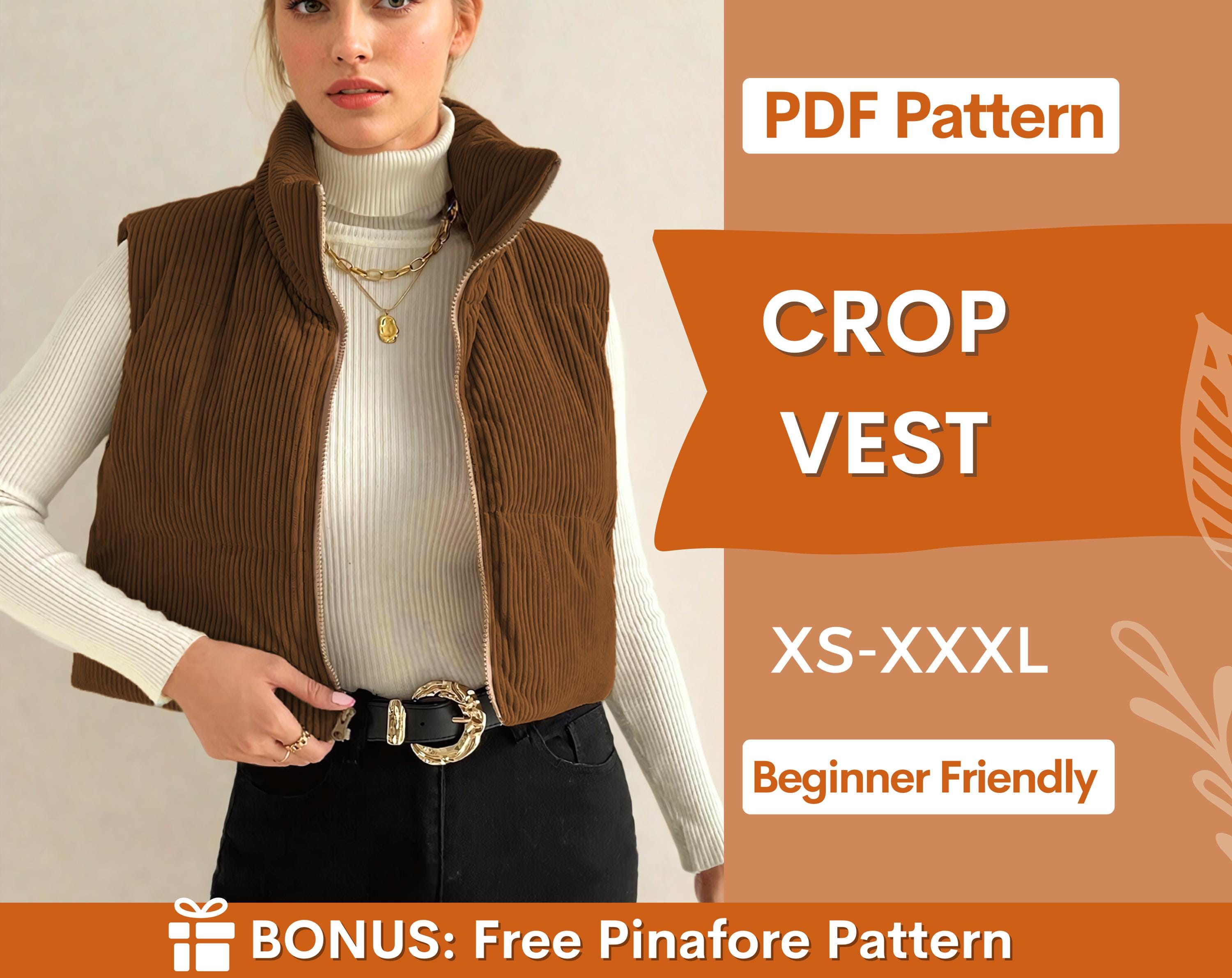 Puffer Vest Pattern | Crop Puffer Vest | Coat Pattern | Sewing Pattern Puffer Vest | Coat Sewing Pattern, Vest Jacket Coat Pattern Women