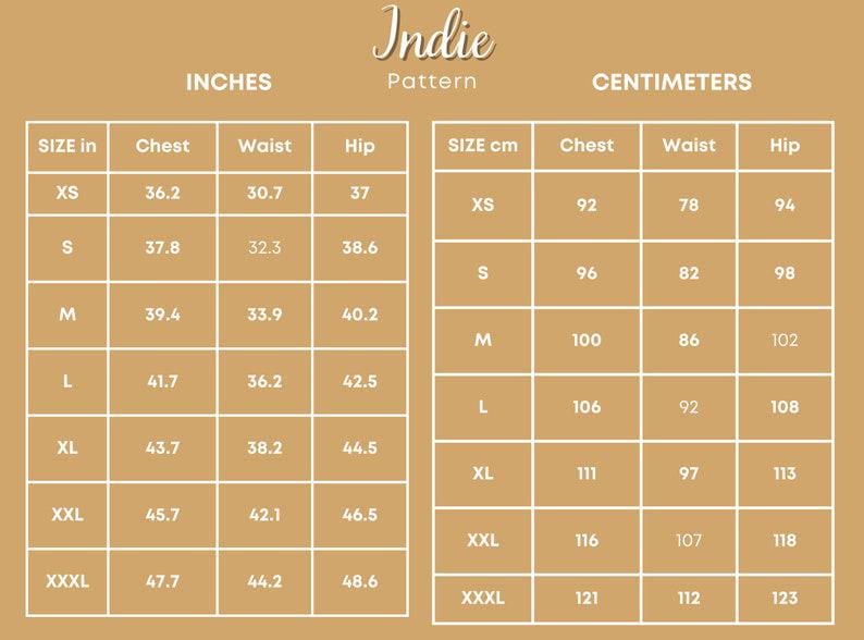 Size Chart of Classic Men Pants at Indie Pattern in USA
