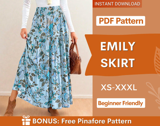 Maxi Skirt Sewing Pattern | Skirt Pattern | Long Skirt Pattern | Beginner Sewing Pattern | Women Sewing Pattern Beginner Skirt, Tiered Skirt