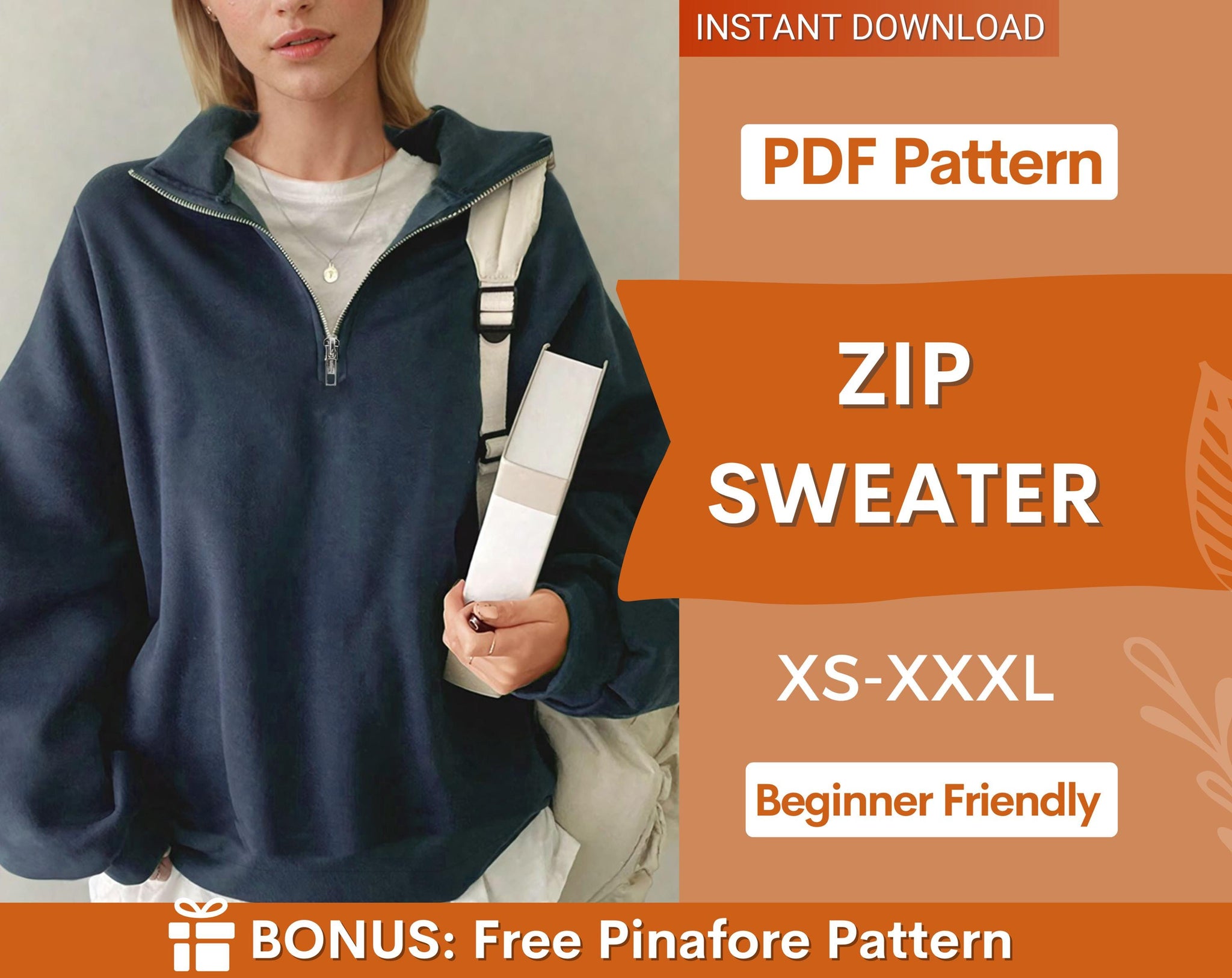 Women’s Zip Sweater Sewing Pattern - Stylish Zipper Design