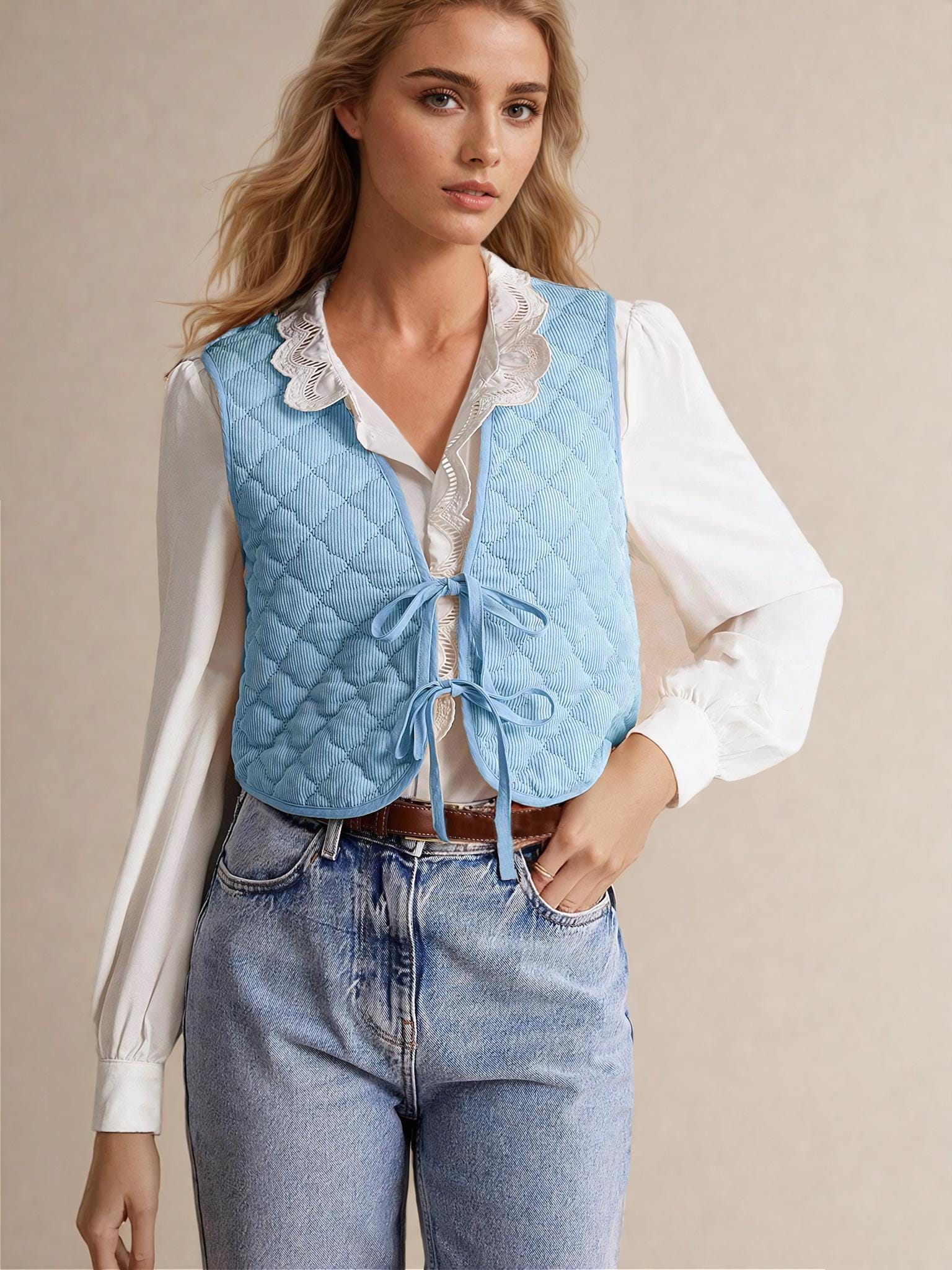 Front Tie Quilted Vest Sewing Pattern - Patchwork Design