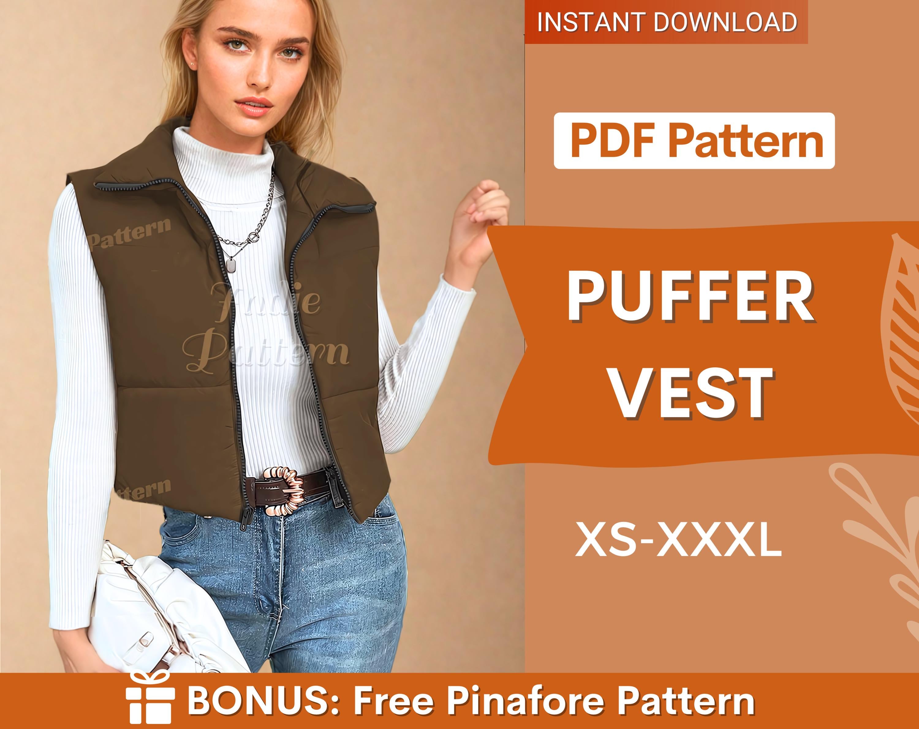 Puffer Vest Sewing Pattern | Puffer Vest | Jacket Pattern | Sewing Pattern Puffer Vest | Coat Sewing Pattern, Vest Jacket Coat Pattern Women