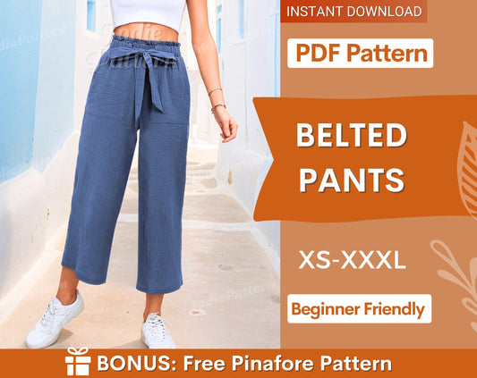 Women Pants Pattern | Elastic Waistband Pants Pattern | Straight Leg Pants | Women Sewing Pattern | High Waisted Pants Pattern | Women Pants