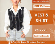 Vest & Shirt Sewing Pattern | Sewing Pattern for Women | Sewing Patterns | Vest Pattern | Shirt Pattern | Sewing Patterns, Waistcoat Pattern