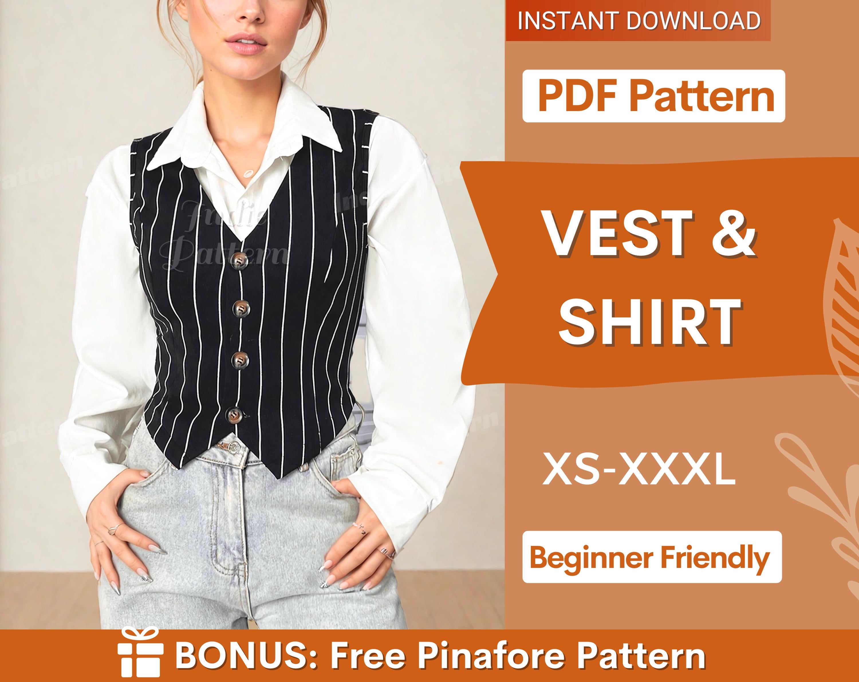 Vest & Shirt Sewing Pattern | Sewing Pattern for Women | Sewing Patterns | Vest Pattern | Shirt Pattern | Sewing Patterns, Waistcoat Pattern