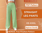 Straight Leg Pants Sewing Pattern - High Waisted Trousers